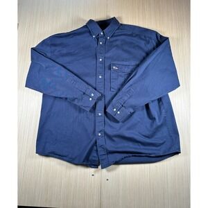 Vintage 10X Workwear‎ Shirt Mens 2XL Navy Blue Logo Cotton Pleated Button Down